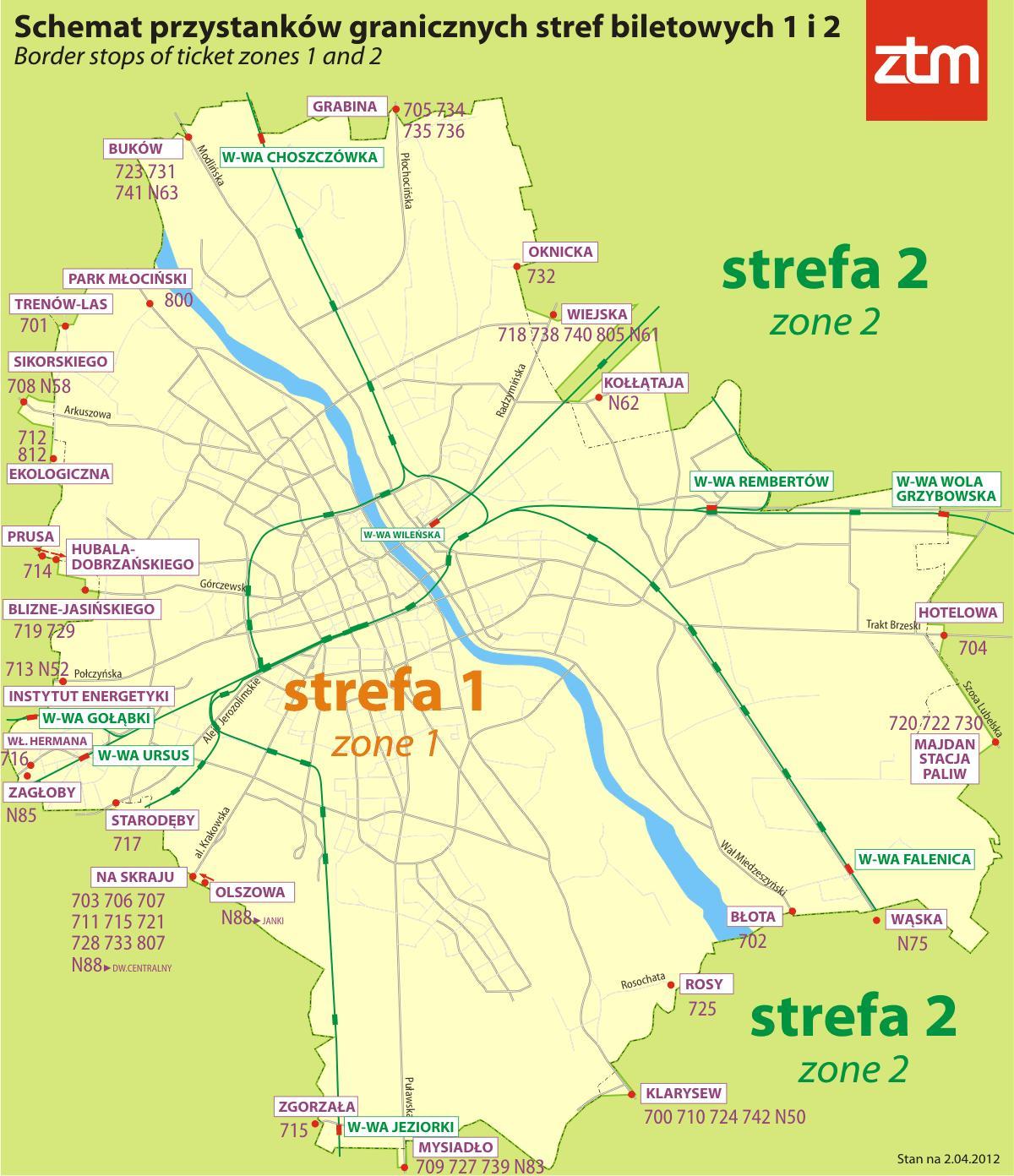Mapa Varsovian zona 1 2 