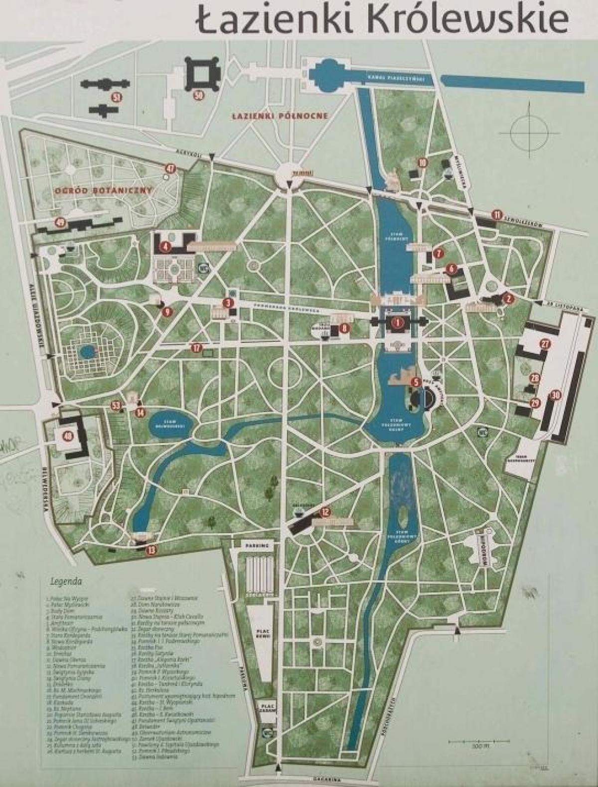 lazienki parke Varsovian mapa