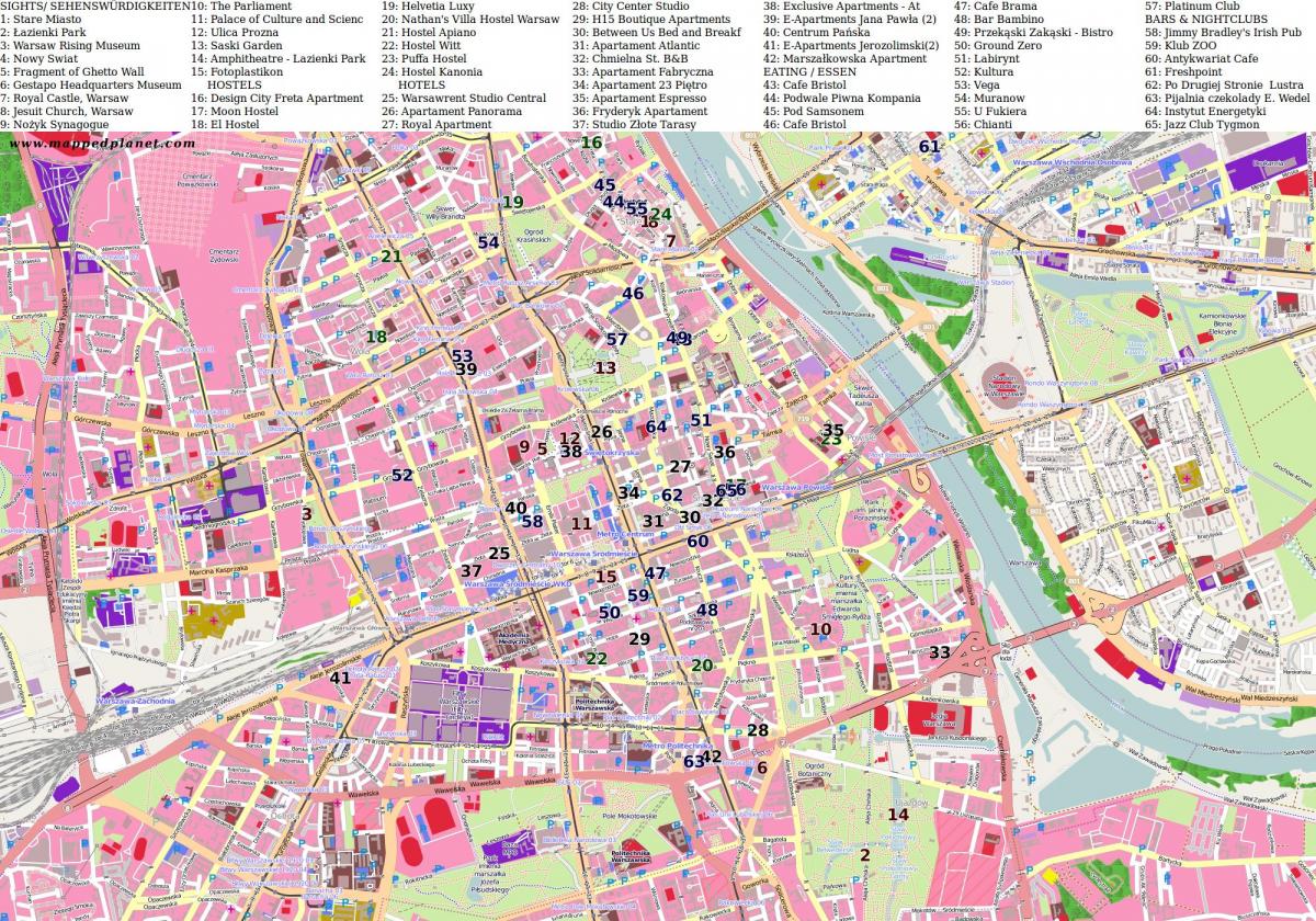 Mapa Varsoviako hirian 