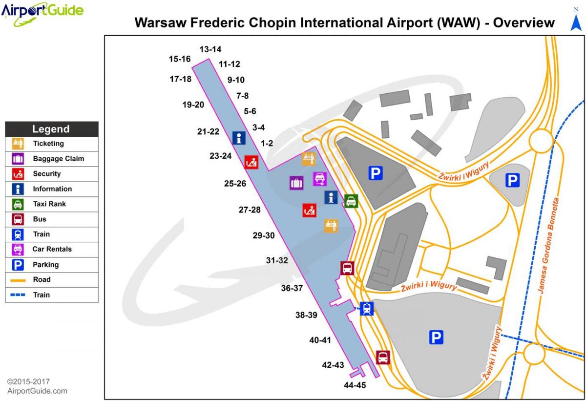 Varsovian waw aireportuko mapa